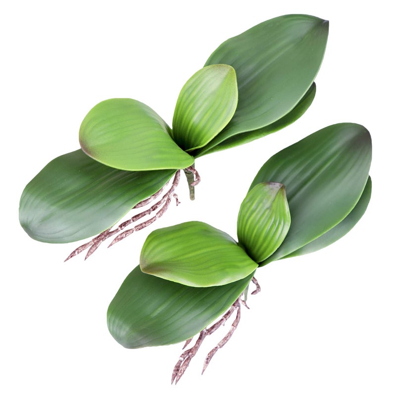 Fnize Orchid Leaves Artificial Phalaenopsis Stems Leaf Faux Cymbidium Flower Foliage Green Real Touch Latex Bulk 8 Inches 2pcs - Image 1
